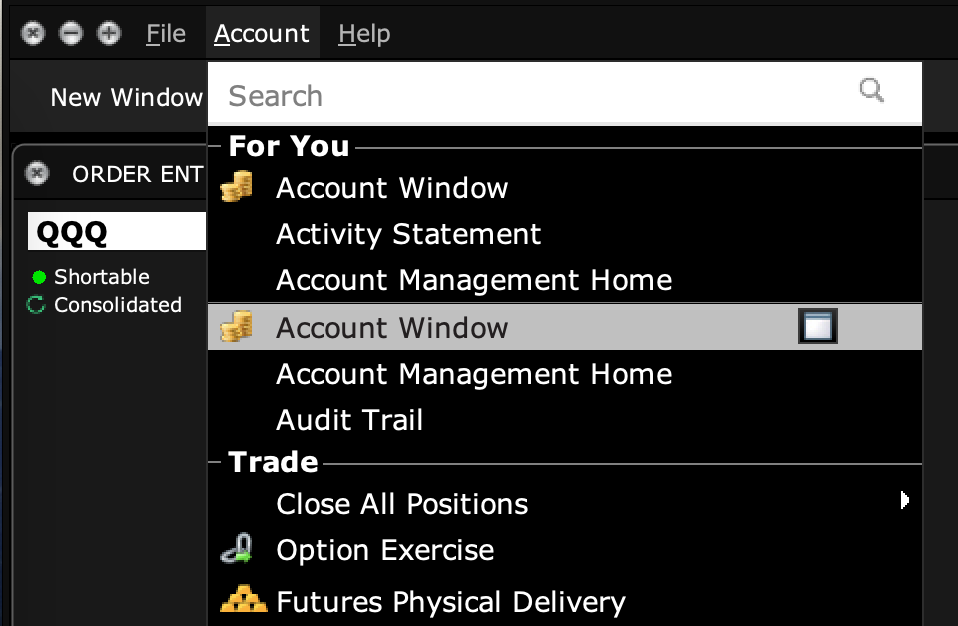 Account Window Menu