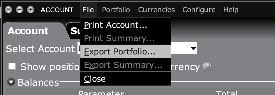 Export Portfolio Menu